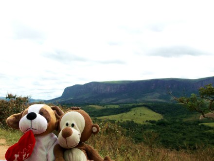 Eu e o cachorrinho em frente à Serra da Canastra!